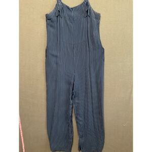Gypsies & Vagrants Navy Blue White Pinstripe Jumpsuit Medium M Tie Strap Pockets